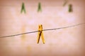 Plastic clothespin on wet wire after rain in the backyard Royalty Free Stock Photo