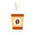 Plastic coffee cup with hot smoke and coffee bean print vector flat isolated Royalty Free Stock Photo