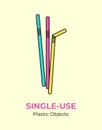 Plastic color straws. Vector illustration single-use recycling plastic item. Disposable plastic straws. straws
