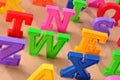 Plastic colorful alphabet letters close up