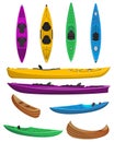 Plastic colorful kayaks isolated set