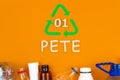Green recycling sign with PETE mark Royalty Free Stock Photo