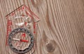 Plastic compass over a wooden background Royalty Free Stock Photo