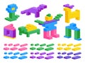 Plastic construction toy. Cartoon building blocks puzzle game, preschool geometric brick toy. Vector kids game pieces Royalty Free Stock Photo