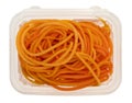 Plastic container of butternut squash noodles isolated on a white background top view Royalty Free Stock Photo