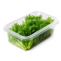 Plastic Container with Fresh Dill, Isolated on White Background. Generative ai