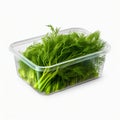 Plastic Container with Fresh Dill, Isolated on White Background. Generative ai