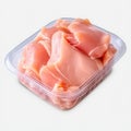 Plastic Container with Fresh Raw Chicken Meat Isolated on White Background. Generative ai Royalty Free Stock Photo