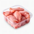 Plastic Container with Fresh Raw Chicken Meat Isolated on White Background. Generative ai Royalty Free Stock Photo