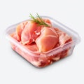 Plastic Container with Fresh Raw Chicken Meat Isolated on White Background. Generative ai Royalty Free Stock Photo