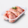 Plastic Container with Fresh Raw Chicken Meat Isolated on White Background. Generative ai Royalty Free Stock Photo