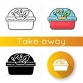 Plastic container for salad icons set. Linear, black and RGB color styles. Reusable lunchbox. Takeaway food package with Royalty Free Stock Photo