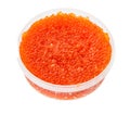 Plastic container with salted russian red caviar Royalty Free Stock Photo