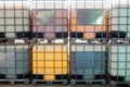 Plastic container with steel or aluminum mesh structure as a pallet for various chemicals