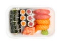 Plastic container with sushi set ready for takeout delivery Royalty Free Stock Photo