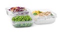 Plastic containers with fresh food on white background Royalty Free Stock Photo