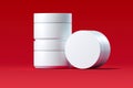 Plastic Cosmetic Bottles for cream, lotion on red background. 3d rendering.