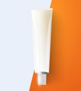 Plastic cosmetic tube for cream mock up isolated. Top view of white blank plastic tube. Vector