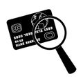 Plastic credit card with a magnifying glass. Detective looking for fingerprints.Detective single icon in blake style