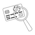 Plastic credit card with a magnifying glass. Detective looking for fingerprints.Detective single icon in outline style