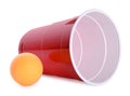 Plastic cup and ball for beer pong on white background Royalty Free Stock Photo