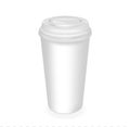 Vector realistic coffee container with a lid. large cap for drinks, desserts and yogurt. 3D mockup. EPS10. Royalty Free Stock Photo