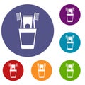 Plastic cup with brushes icons set Royalty Free Stock Photo
