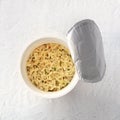 Plastic cup of instant ramen noodles, square shot Royalty Free Stock Photo