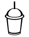 Plastic cup - logo, sign or icon. Disposable glass with a lid and a drinking straw.