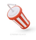 Plastic cup with straw. Soda, cola, soft drinks in cinema. Portion opaque pack with lid