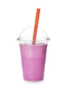 Plastic cup with tasty milk shake Royalty Free Stock Photo