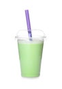 Plastic cup with tasty milk shake Royalty Free Stock Photo