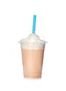 Plastic cup with tasty milk shake Royalty Free Stock Photo