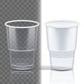 Plastic Cup Transparent Vector. Product Packing. Drink Mug. Disposable Tableware Clear Empty Container. Cold Or Hot