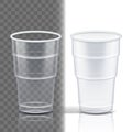 Plastic Cup Transparent Vector. Package Blank. Drink Mug. Disposable Tableware Clear Empty Container. Cold Or Hot