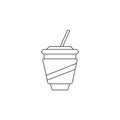 plastic cup with tube icon. Element of fast food for mobile concept and web apps. Thin line icon for website design and developme