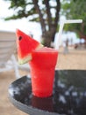 A plastic cup of watermelon shake the refreshment juice Royalty Free Stock Photo