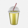 Plastic cup yellow smoothie mockup, realistic style