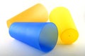 Yellow and blue plastic cups Royalty Free Stock Photo