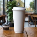 Plastic cups on plain white frosted background in cafes and supermarkets