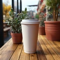 Plastic cups on plain white frosted background in cafes and supermarkets