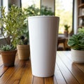 Plastic cups on plain white frosted background in cafes and supermarkets