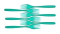 Plastic cutlery forks in green colors on a white background Royalty Free Stock Photo