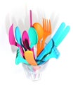 Plastic cutlery in a glass