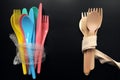 Plastic cutlery versus wooden, environmetally friendly cutlery