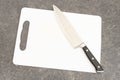 Plastic cutting board and knife isolated