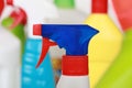 Plastic detergent bottles, cleaning products Royalty Free Stock Photo