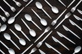 Plastic disposable tableware scattered on wooden table Royalty Free Stock Photo