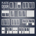 Plastic Door Vector. Plastic Door Frame. Energy Saving. Different Types. Interior, Exterior Element. Isolated On Royalty Free Stock Photo