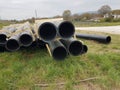 Plastic drainage pipes  pile connecting each other by the road Royalty Free Stock Photo